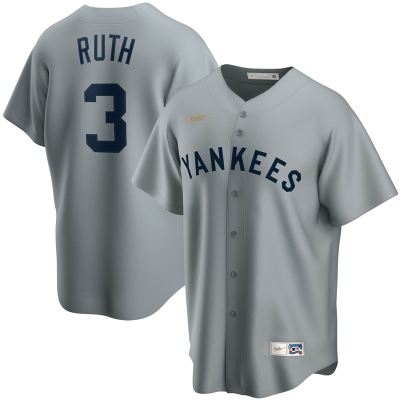 2020 MLB Men New York Yankees #3 Babe Ruth Nike Gray Road Cooperstown Collection Player Jersey 1->new york yankees->MLB Jersey